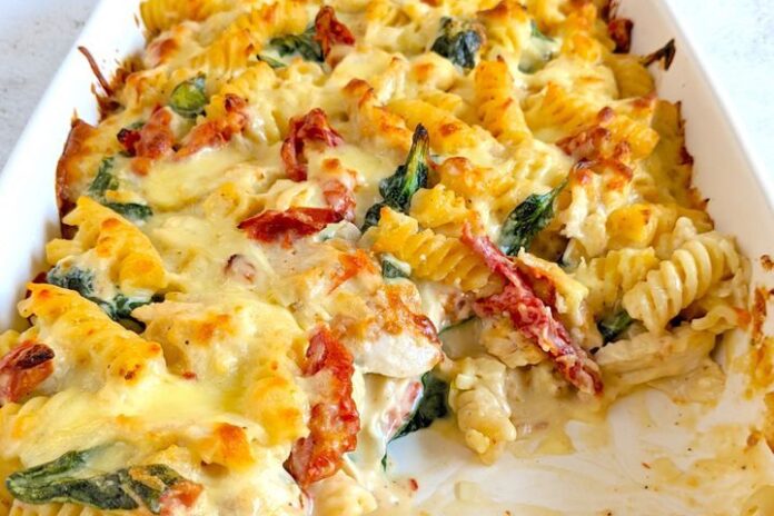 All-in-one Tuscan chicken pasta bake recipe